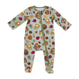 Mud Pie Kids CUTIE PIE Girls Pumpkin Turkey Leaves Print Green 1 Piece Sleeper Set