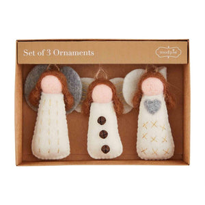 Mud Pie Home Angel  Felted Applique Primitive Style Christmas Ornament Set of 3