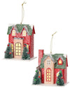 5.5" Townhouse Manor Red Pink Santa Snowman Paper Putz Christmas Ornament Set of 2