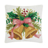 Christmas Bells with Pink Bow Hook Wool Throw Pillow 16" Sq