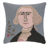 Americana President George Washington Hooked Wool Sq Decor Pillow 18"