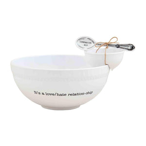 Mud Pie Home LOVE HATE RELATION-CHIP Dip Spoon 3 Pc Party Serving Bowl Set