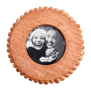 Mud Pie Home Natural Wood Beaded Edge Round Picture Frame Small Size