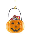 Jack O Lantern Halloween Candy Pumpkin Trick or Treat Bucket Glass Ornament