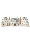 12" Tall Paper Putz 3 House White Snow Christmas Village Scene