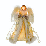 Kurt Adler 10" Ivory and Gold Lighted Angel Christmas Tree Topper Feather Wings