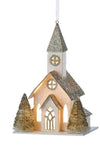 5.5" Snowy White Paper Putz Country Christmas Village Church w/ Light