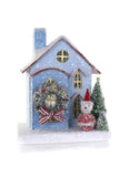 Cody Foster 7.5" Blue and Red Petite Christmas Village House with Santa