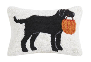 Trick or Treat Black Lab Dog 8 x 12 Hooked Wool Halloween Accent Pillow