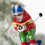 Retro Downhill Skier Racing Down Slope Christmas Glass Ornament