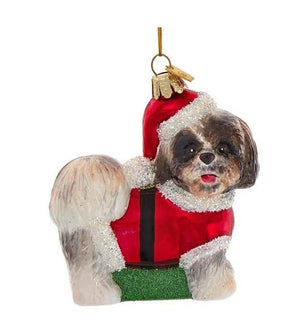 Kurt Adler Noble Gems Glass Black Shih-Tzu Dog Christmas Ornament with Santa Hat Suit