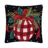 Christmas Ornament on Black 16" Sq Hooked Wool Throw Pillow