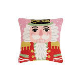 Nutcracker Soldier Christmas Ornament on Black 16" Sq Hooked Wool Throw Pillow