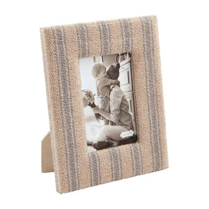 Mud Pie Home Blue Ivory Ticking Fabric Cover Shabby Country Cottage Photo Picture Frame