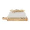 Mud Pie Home Farm Farmhouse Wood Butter Dish Paddle and Cover Serving Set