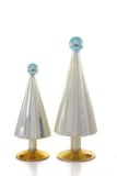 Cody Foster 6"-8" Tall White Pleated Glass Christmas Tree with Blue Top Set of 2