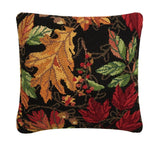 Autumn Symphony Colorful Leaves on Black 16" Sq Hooked Wool Pillow