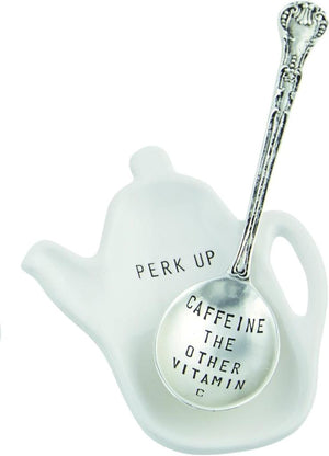 Mud Pie Home PERK UP Coffee Pot Shaped Individual Tabletop Plate and Spoon Rest Set