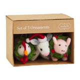 Mud Pie Home Felt Wool Barnyard Farm Chicken Pig Cow Ornament Set