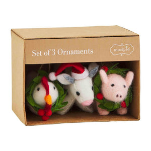 Mud Pie Home Felt Wool Barnyard Farm Chicken Pig Cow Ornament Set