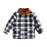 Navy  Buffalo Check Plaid Boys Jacket with Corduroy Collar