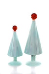 Cody Foster 6"-8" Tall Aqua Pleated Glass Christmas Tree with Red Top Set of 2