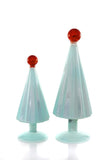 Cody Foster 6"-8" Tall Aqua Pleated Glass Christmas Tree with Red Top Set of 2