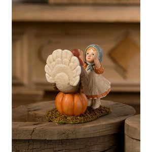 Bethany Lowe 5.5" Trudy Girl w/ Turkey Thanksgiving Kids Autumn Figure