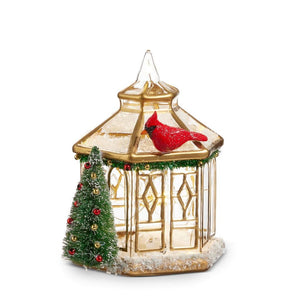 RAZ 7" Garden Pagoda w/ Cardinal Light Glass Gold Trim Christmas Figure