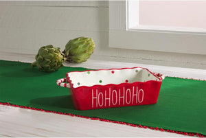 Mud Pie Home HO HO HO Santa Polka Dot Red Painted Ceramic Loaf Baking Pan