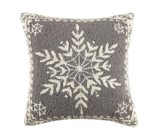 Winter Snowflake on Gray Hook Wool Throw Pillow 16" Square