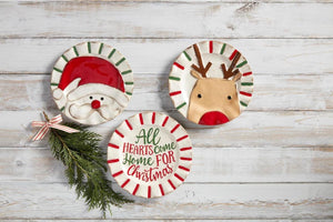 Mud Pie Home Santa and Reindeer Farmhouse Ruffled Edge Dessert Salad Plate Set of 2