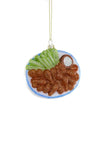 Cody Foster Plate of Buffalo Hot Wings Celery Blue Cheese Glass Christmas Ornament