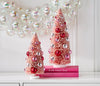 RAZ Pink Bottle Brush Trees with Shiny Silver Pink Balls Christmas Set of 3