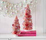 RAZ Pink Bottle Brush Trees with Shiny Silver Pink Balls Christmas Set of 3