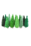 4.5" Green Hue Bottle Brush Christmas Village Tree Forest Set of 12