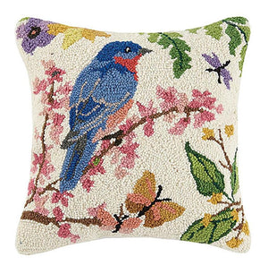 Bluebird Tree Spring Summer Wool Hook Decor 16" Sq Pillow