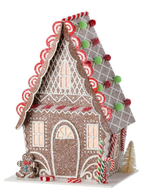 10" Paper Putz Gingerbread Christmas Village Chalet House w/LED Light on Timer