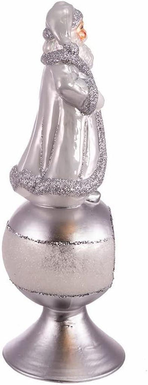 8.75" Noble Gems Silver White Santa on Bauble Glass Tree Topper