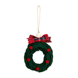 Mud Pie Home Green Wreath Tartan Bow Felt Handmade Sytle Christmas Ornament