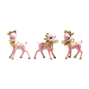 RAZ 3" Pale Pink Retro MCM Deer Figure Style Christmas Ornament Set of 3