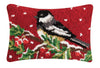 Chickadee Bird on Red Hook Wool Throw Pillow 8" x 12"