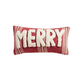 Mud Pie Home MERRY Red White Stripe Canvas Mini Christmas Pillow 6" x12"