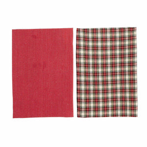 Mud Pie Home White Tartan Plaid Red Stitched Christmas Kitchen Towel Set of 2