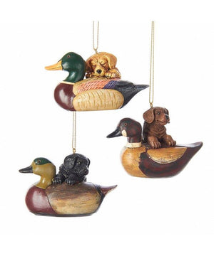 Kurt Adler 3.5" Lab Puppy Hunting Dog Duck Decoy Hunter Ornament Set of 3