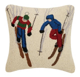 Down Hill Skiers on Ski Slope Winter Hook Wool Throw Pillow 16" Square