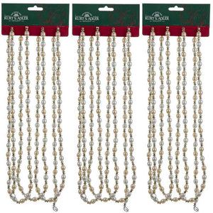 9 Foot Ivory and Gold Bead Christmas Tree Garland String Set of 3