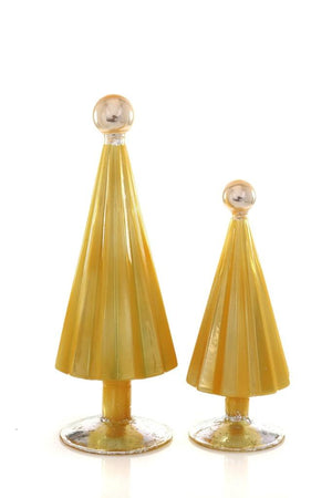 Cody Foster 6"-8" Tall Gold Pleated Glass Christmas Tree with Rose Top Set of 2