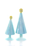 Cody Foster 6"-8" Tall Blue Pleated Glass Christmas Tree with Gold Top Set of 2