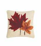 Colorful Autumn Thanksgiving Leaves 10" Sq Hooked Wool Accent Pillow